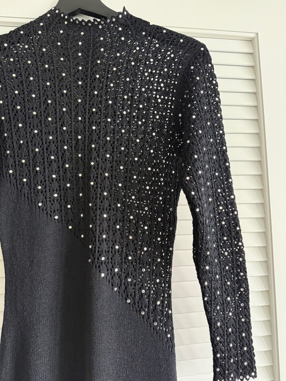 Black Long Sleeve Rhinestone Embellished Knit Dress Party Night Out Glam S - Picture 2 of 8